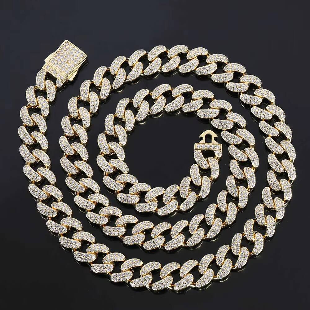 Hip Hop 12mm TwoRow Diamond Cuban Link Necklace White Gold Plated Brass Iced Out CZ Miami Cuban Chain Fine Jewelry for Women
