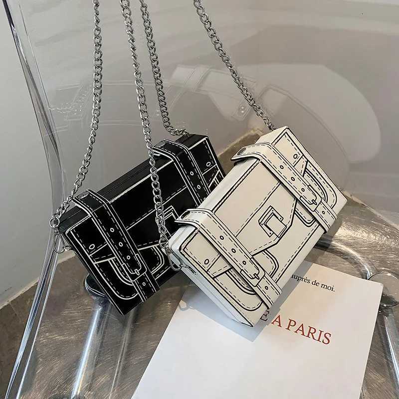 Black and White Box Design Women Casual Purses and Handbags Fashion Clutch Bag Shoulder Chain Bag 2023 Crossbody Bag Pu Leather W250911
