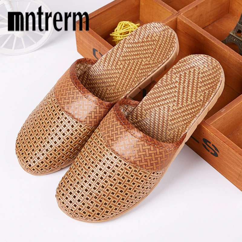 Mntrerm Summer Natural Bamboo Rattan Cane Grass Weaving Slippers Shoes Vine Grass Men Casual Slippers Nonslip Couples Slippers250906