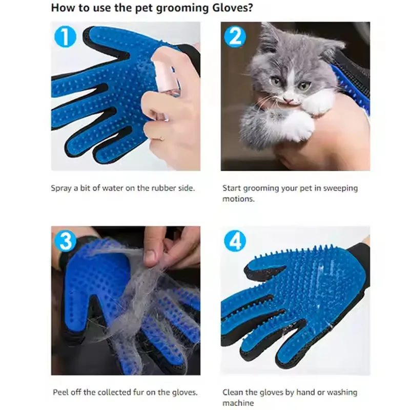 Efficient Pet Hair Remover Gloves Gentle Shedding Brushes for Dogs Cats & Horses with Long and Short Hair