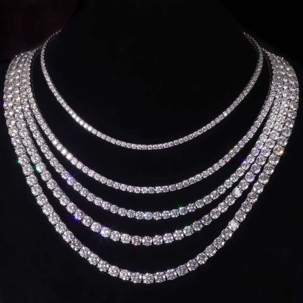 100% tested high quality diamond stone pure gold Sier gold-plated necklace tennis chain Ins style