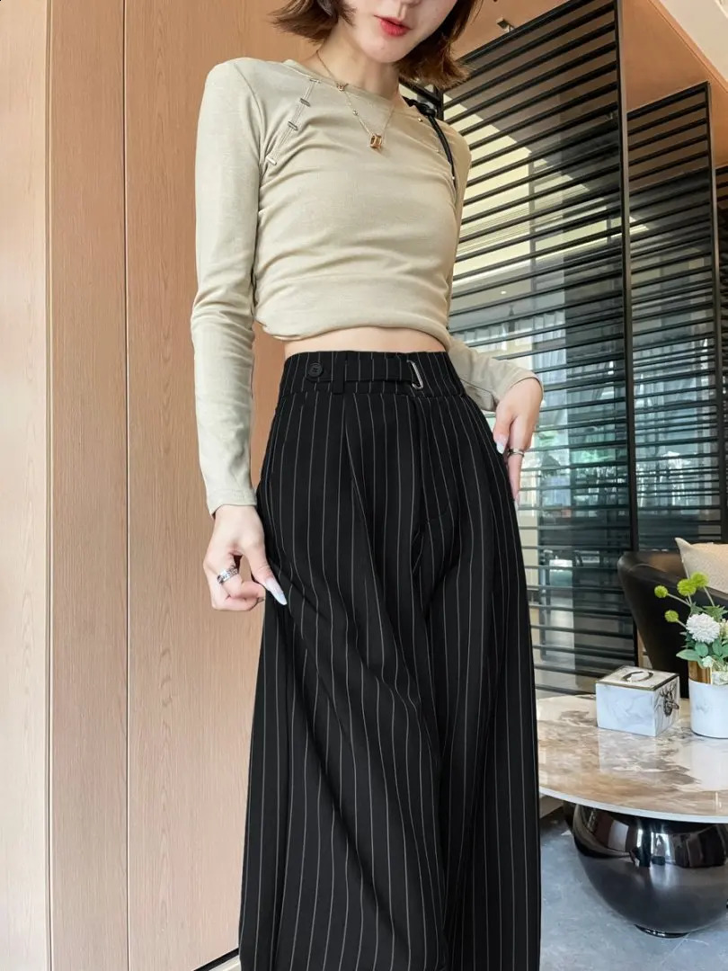 Botvotee Womens y Stripe Wide Leg Pants High Waist Flowy Dress Trousers Elegant Office Fall Winter Fashion 250917