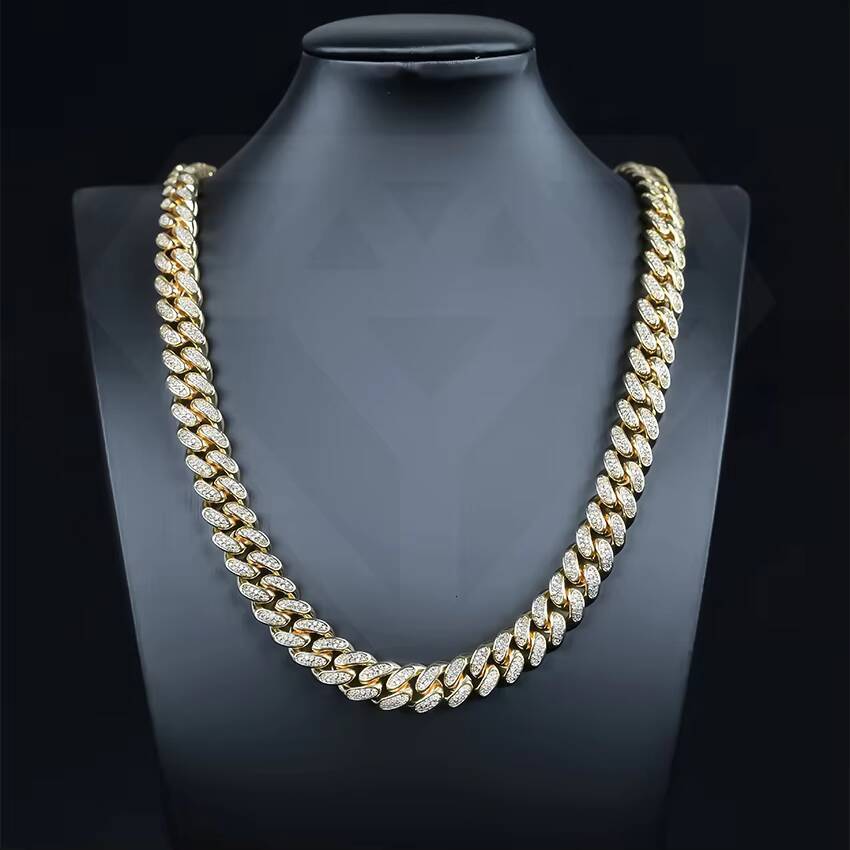 Hip Hop 12mm Miami Cuban Link Chain Bracelet Necklace Iced Out Bling Brass CZ Diamond Cuban Link Chain for Wedding or Gift