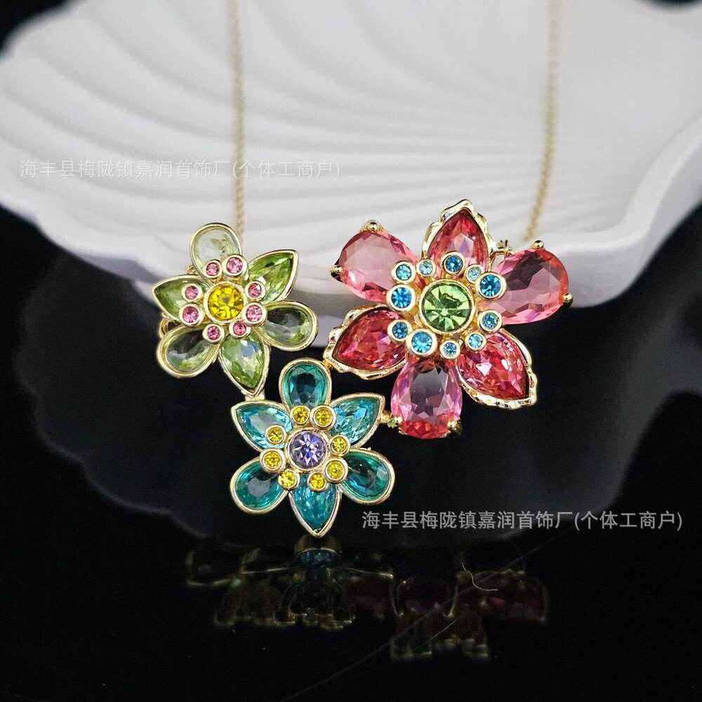Shijia ldyllia Crystal Colorful Flower Necklace Gema Dopamine Light High-end Jewelry