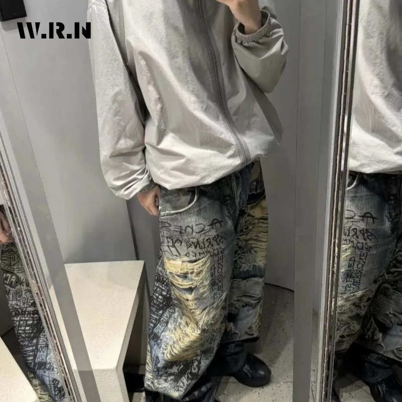 Retro Eclectic Full Length Grunge Street Jean Womens Hiphop Goth Dark Damage Mop Pants Emo Casual Y2K 3D Denim Trouser 250911