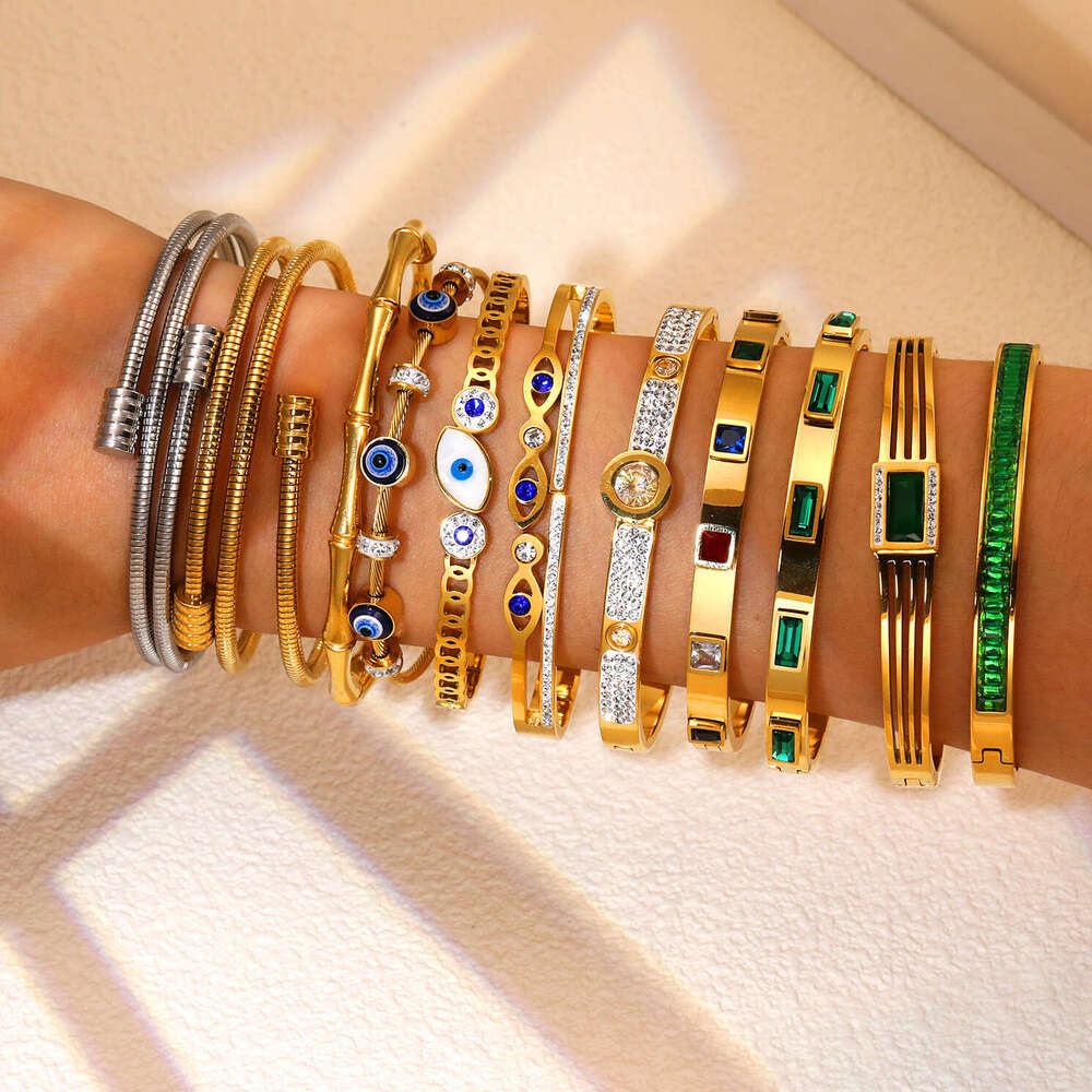 new gold tone bracelet designer bracelet for women Luxury Jewelry Titanium steel bead string eye zircon closed spring buckle bracelet single row tenni