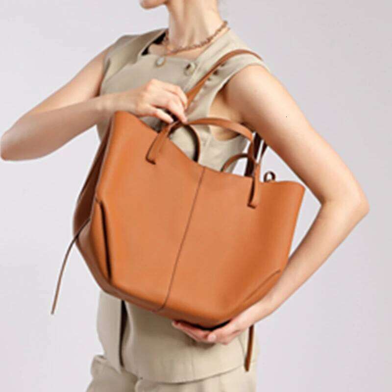 Hifashion 2 Pcs/Set Genuine Leather Tote For Women 2025 Designer Large Work Shoulder Bags Shopping Laies Handbags