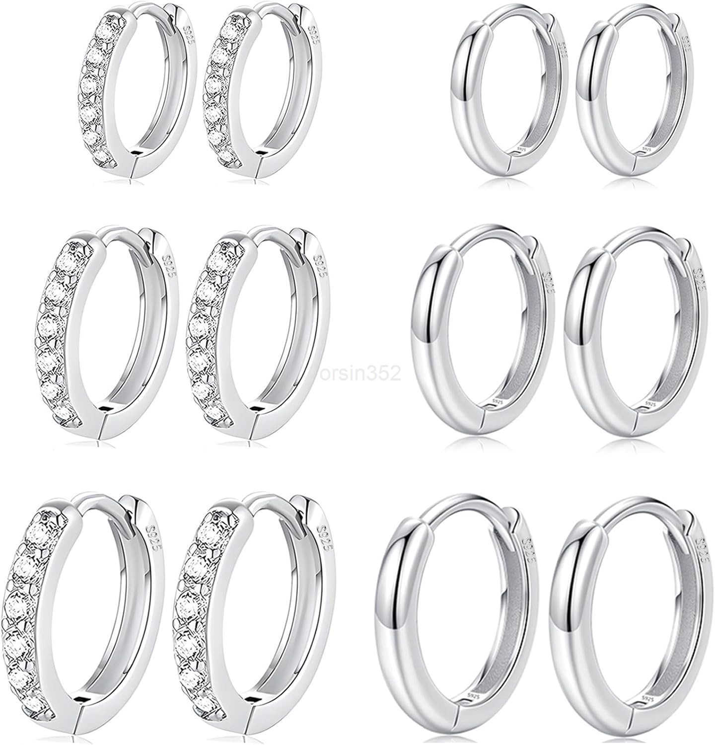 6 Pairs 925 Sterling Silver Small Hoop Earrings for Women14k Real Gold Hypoallergenic Tiny Cubic Zirconia Cartilage Huggie Earring Sets for Multiple P