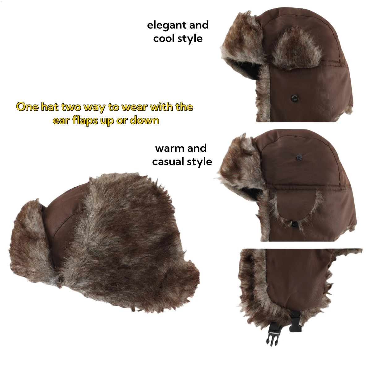 Connectyle Trapper Hat Warm Faux Fur Winter with Ear Flaps Windproof Waterproof Snow Ski Hats for Men Women Cold Weather 250910
