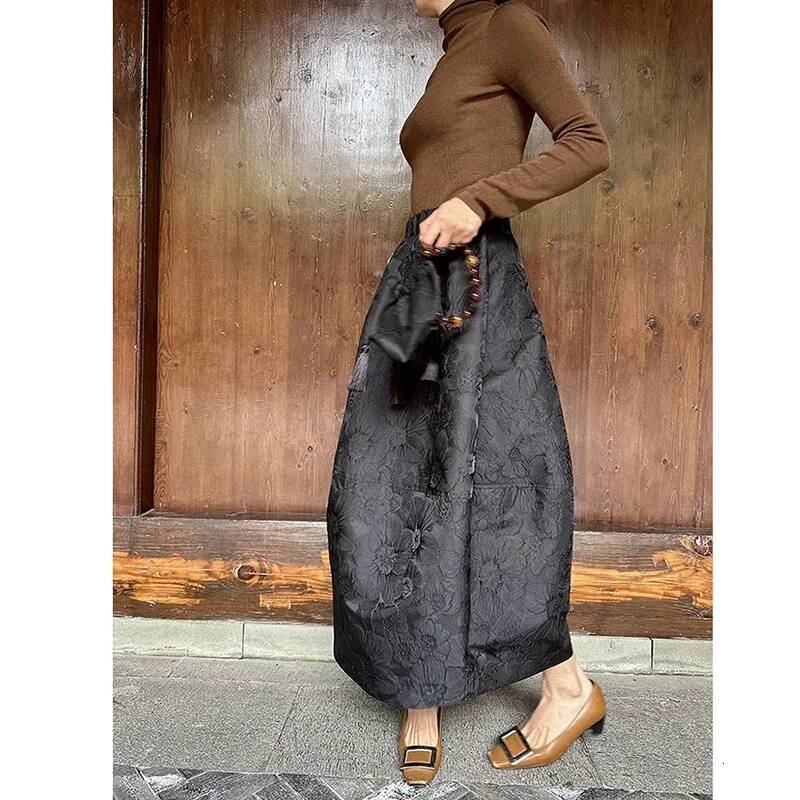 2024 New Arrival Spring/summer Arts Style Women Casual Loose Fit Elastic Waist A-line Jacquard Design Ankle-length Skirt P02 dongdumaoyi