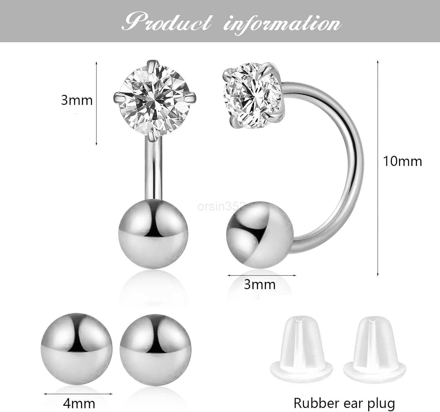 8mm Small Half Hoop Huggie Earrings for Women Teen Girls with Ball Screw Back 3mm CZ Open Hoop Earrings Cartilage Helix Piercing Ball Screw BacksW2509