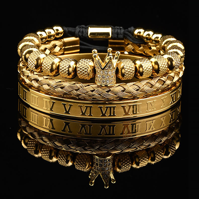 Luxury Brand Designer Jewelry 8Mm Stainless Steel Mesh Pineapple Beads Micro-Inlaid Zircon Crown Braided Bracelet Roman Text Bracelet Set