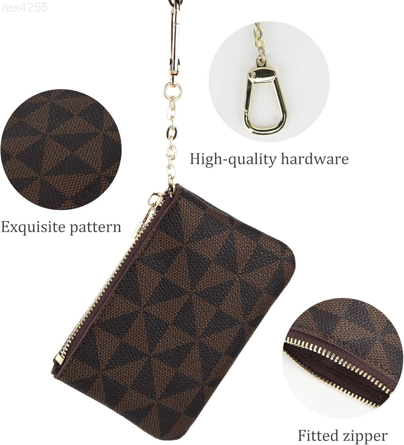 Coin Purse Change Mini Purse Wallet With Key Chain Ring Zipper for Men Women Fashionable Bag Key Chain Pendant Leather Classic Clutch PurseBrownW25091