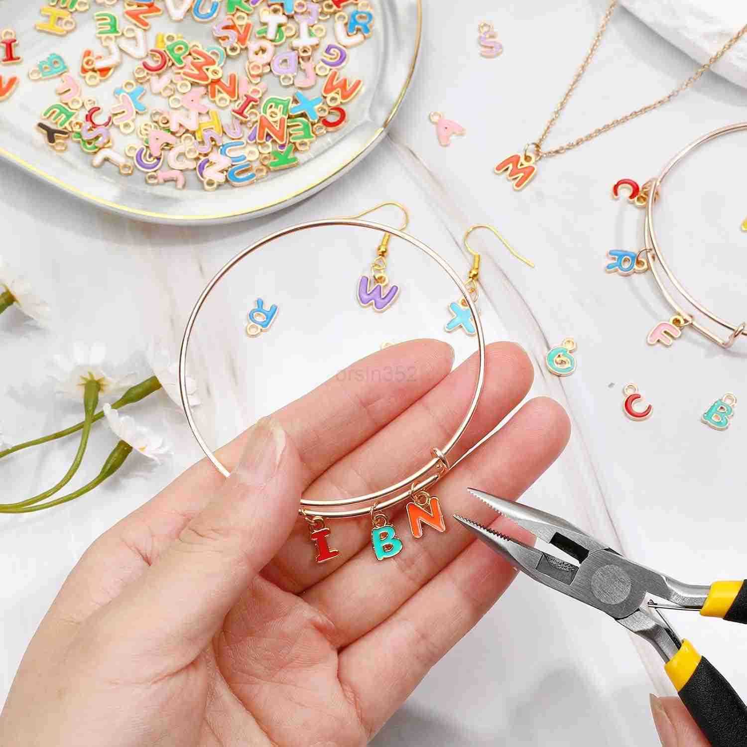 156Pcs6 Sets Letter Charms for Jewelry Making AZ Capital Alphabet Enamel Initial Letter Charms with 200Pcs Open Jump Rings for Earrings NecklaceW25091