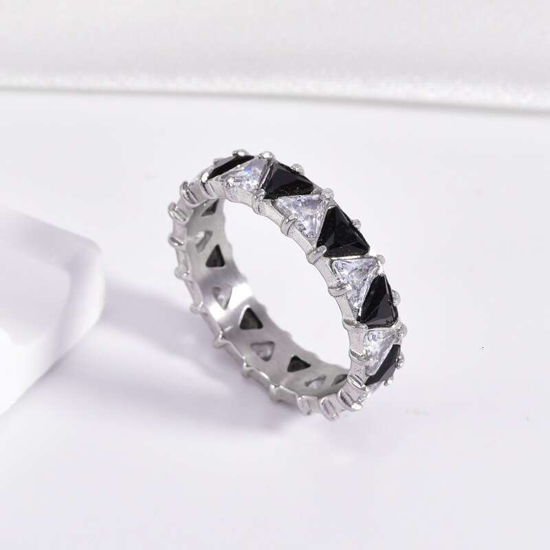 Hot Selling Titanium Steel Row Colorful Zircon Ring for Women with Diamond Triangle Design