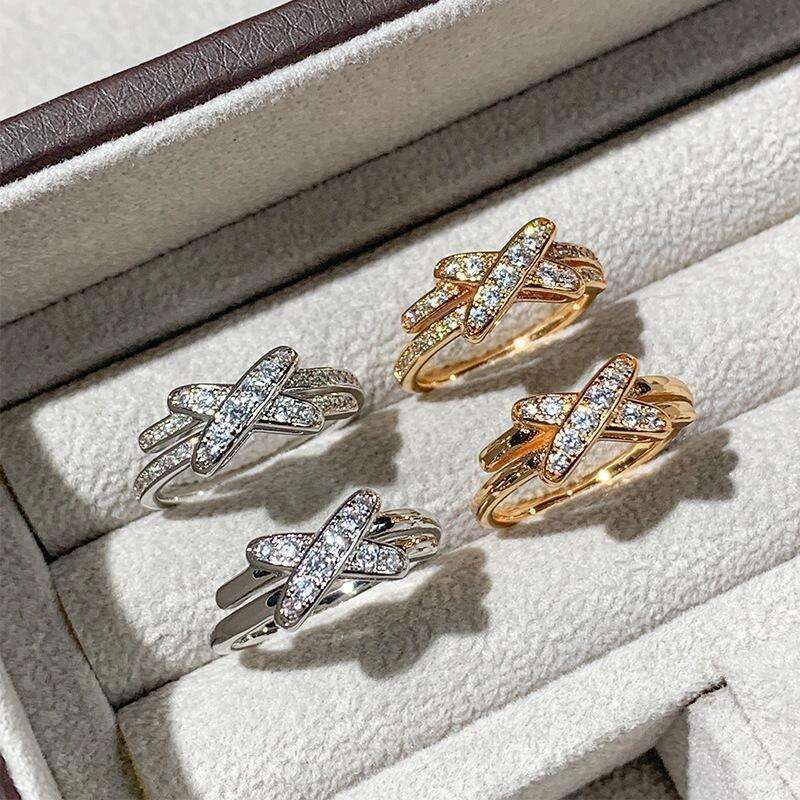 Shangjia Cross Ring Thick Gold Plated Inlaid Fine Craft Hand Jewelry for Men and Women Full Diamond Inlay