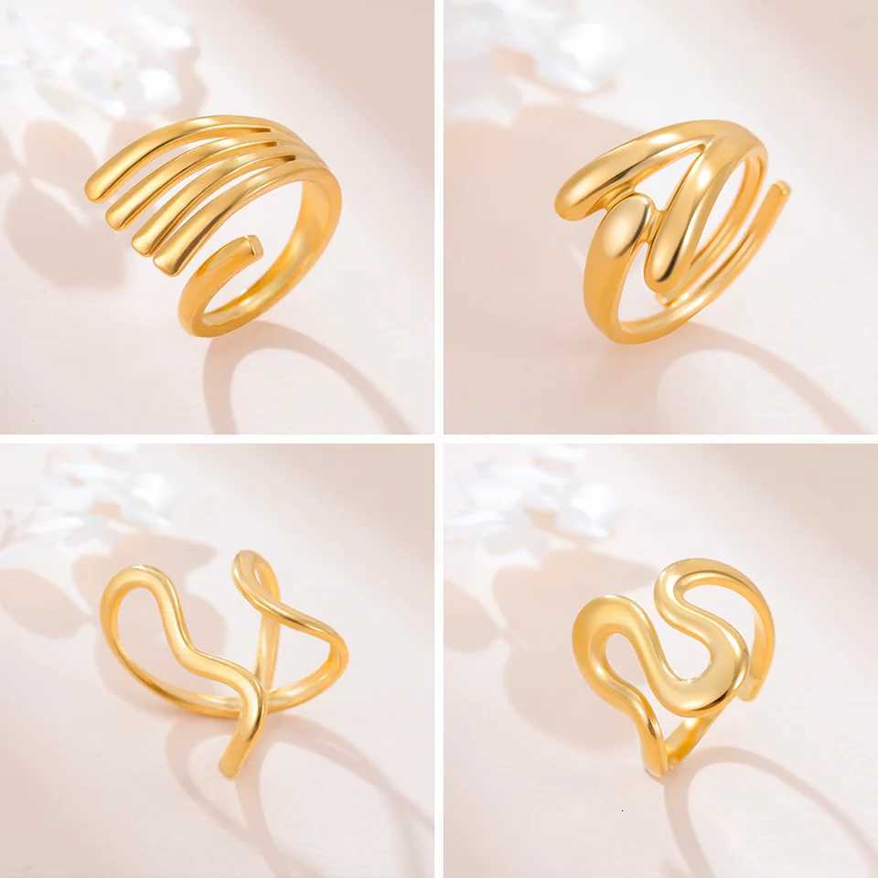 Cazador Stainless Steel Geometric Open Ring Waterproof Double Layers Fashion Finger Rings for Women Party Jewelry Gift Wholesale W250911