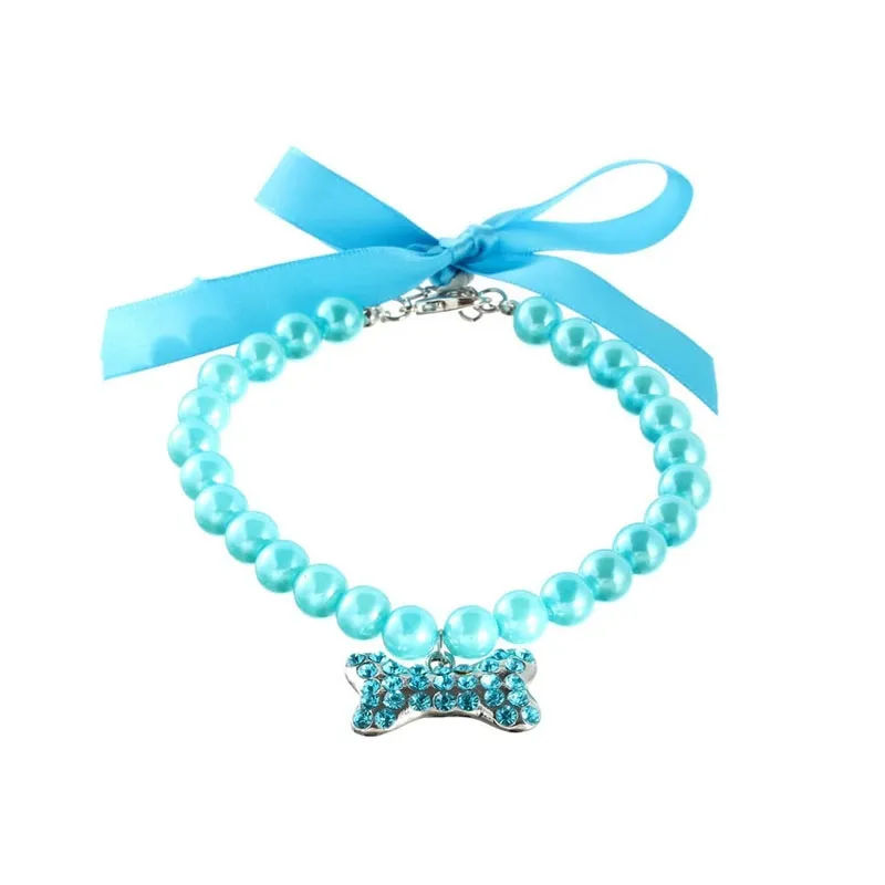 Princess Dog Cat Pearls Necklace Collar with Rhinestones Charm Pet Puppy Jewelry Female Puppy Chihuahua Yorki