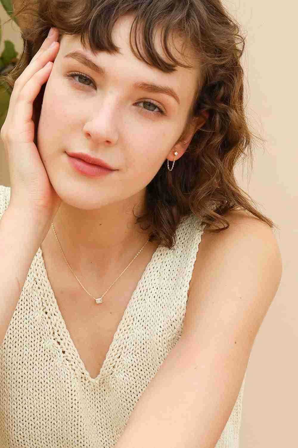 Sterling Silver Gold Chain Earrings for Women Hypoallergenic Gold Plated Cubic Zirconia Pearl Butterfly Stud with Chain Earrings Birthday Gifts for Wo