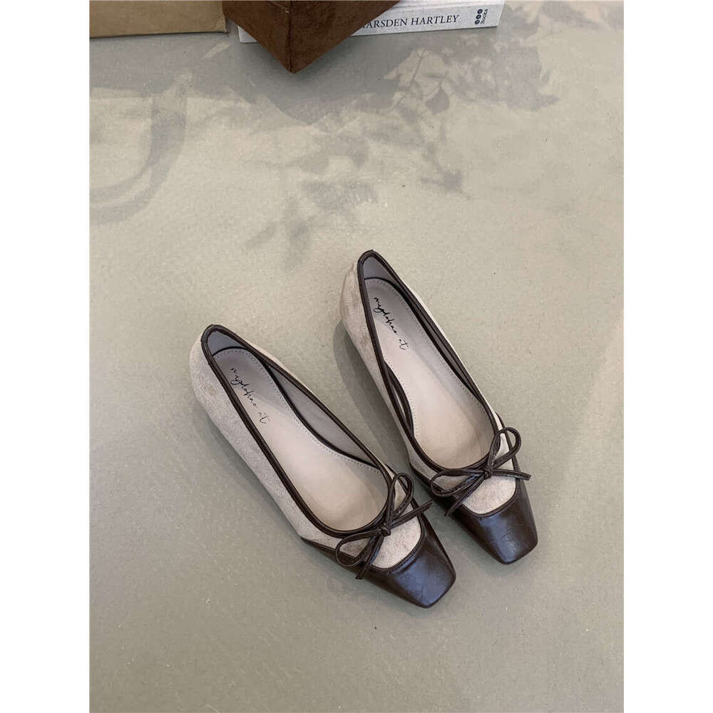 Gentle Pink Fairy Single 2025 Spring French Style Elegant Color Block Squ Toe Designer Shoe Shallow Mouth Wedge Shoes