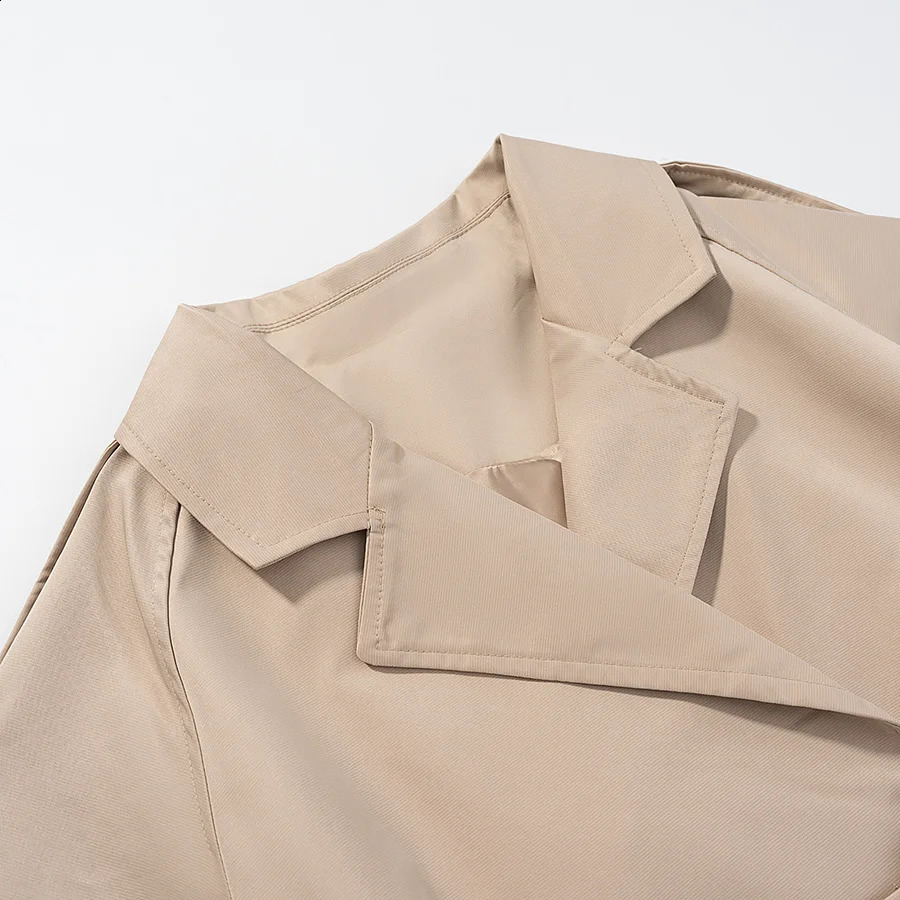 MYSTZA autumn womens fashion versatile loose casual button belt longsleeved windbreaker short jacket 250911