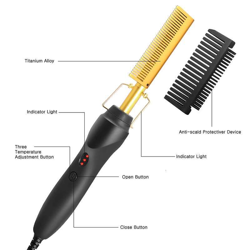2 In1 Hot Hair Electric Fast Heating Portable Travel Anti-Scald Beard Straightener Press Comb