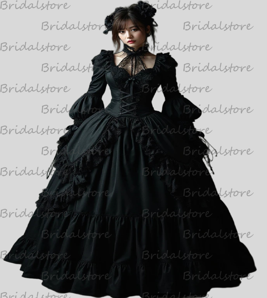 Greek Goddess Costume Evening Dress Black Long Sleeve Victorian Medieval Lace Prom Dress Corset Bustle Formal Gothic Party Gowns 2025 Renaissance Vest