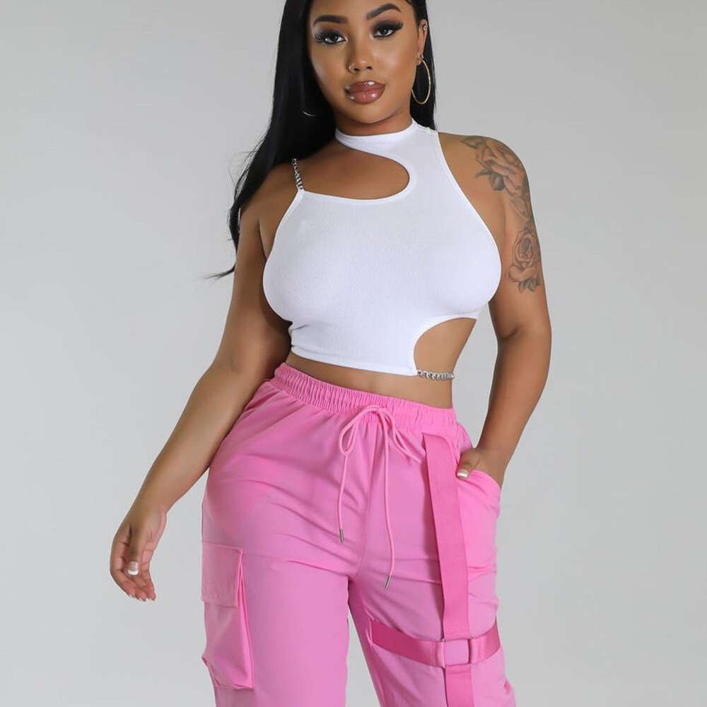 2025 Summer Women's T-Shirt Small Tank Metal Chain Designer Shoe Crop Top for Women