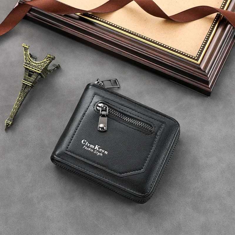 Vintage Mens PU Leather Short Wallet Retro Zipper ID Holder RFIDBlocking Essentials for Daily Commute Travel W250911