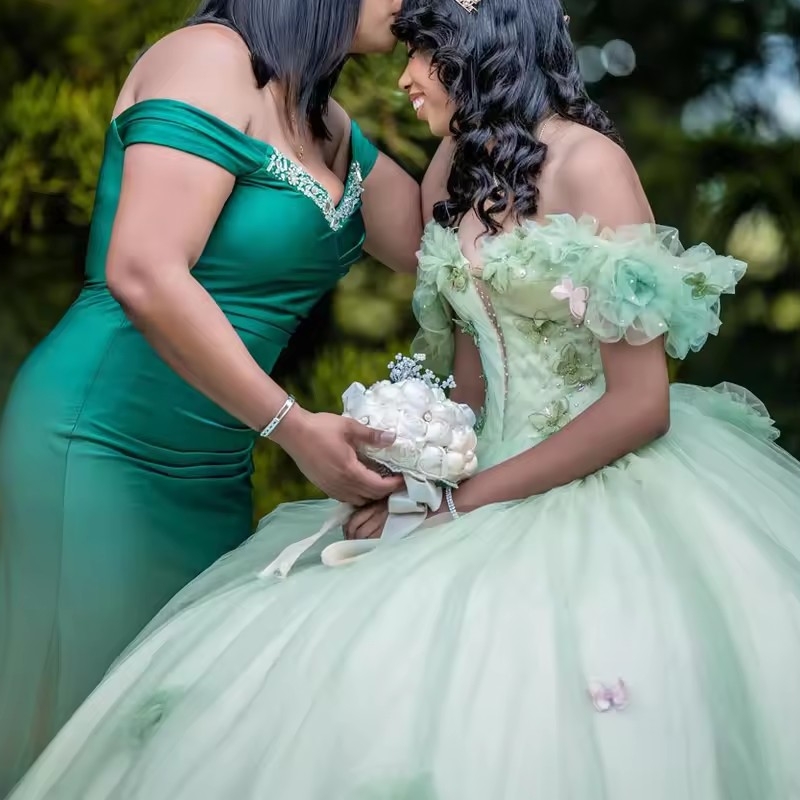 Light Green Quinceanera Dresses Crytal Beading Bow Flower Birthday Party Princess Ball Gown Vestidos De 15 Anos Sweet 16 Dress