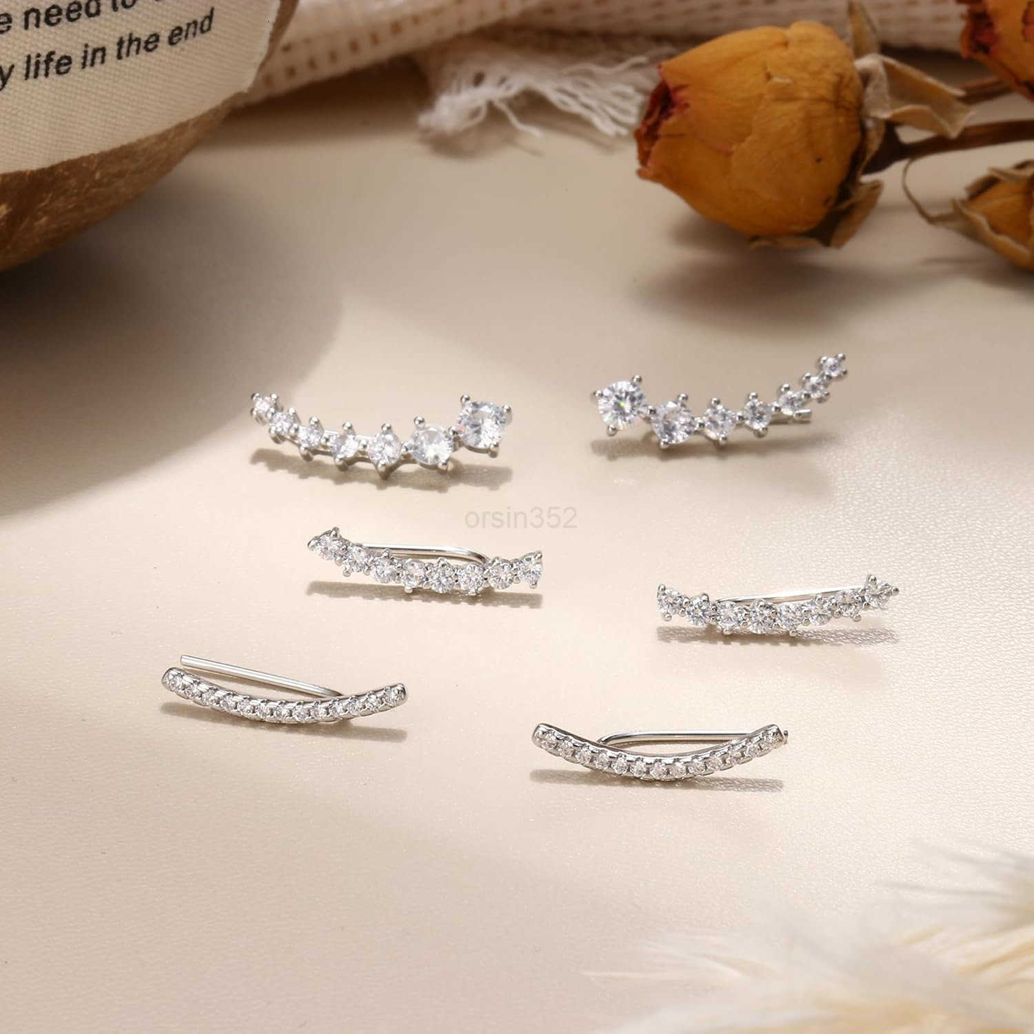 6Pairs Ear Cuffs Climber Hoop Earring CZ Arrow Crawler Stud Earring Jacket for WomenW250911