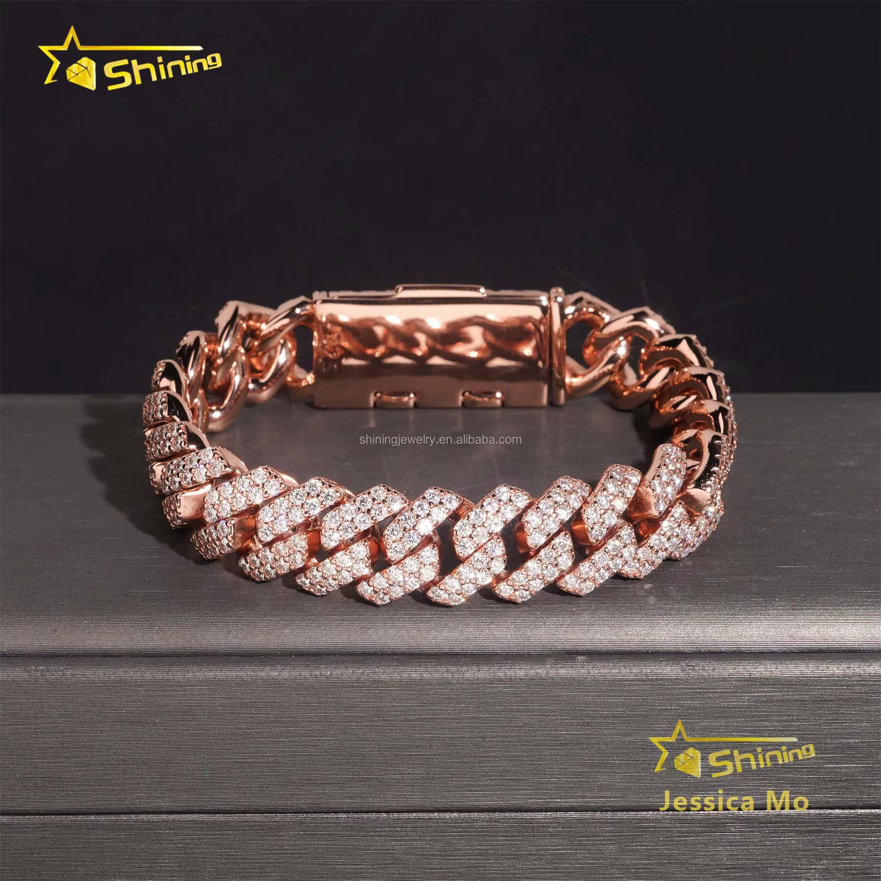 Customized Unique Nmae Lock Hip Hop 12mm 2Rows Jewelry VVS1 Moissanite Diamond Iced Out S925 Silver Miami Cuban Bracelet