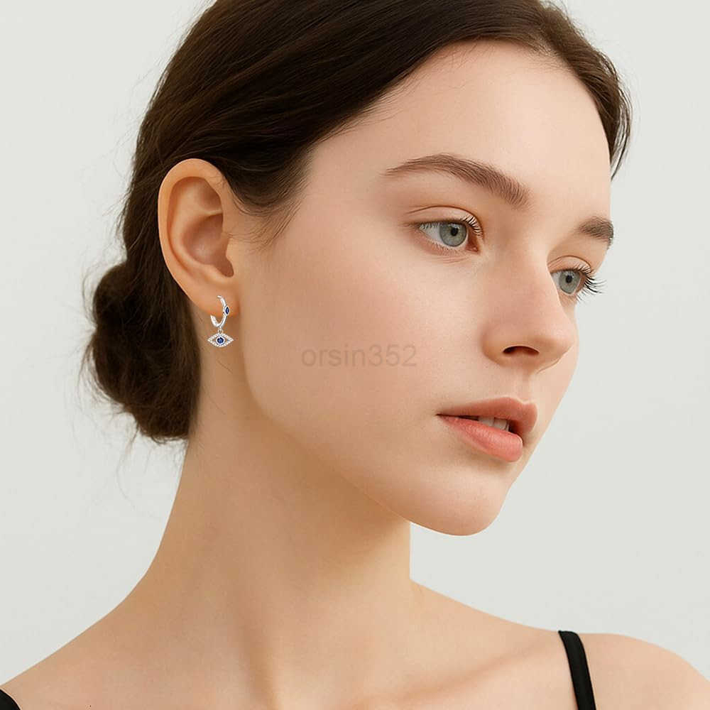Eye Earrings for Women Sterling Silver Blue Greek Evil Eye Hoop Earrings Dangle Drop Protection Leverback Amulet Turkish Jewelry GiftsW250911