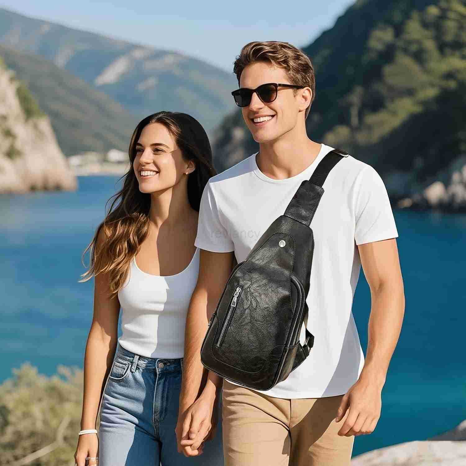 Sling Crossbody Bag for WomenMenTrendy Shoulder Bag with ZipperVegan Leather Lightweight Travel Purse BlackW250911