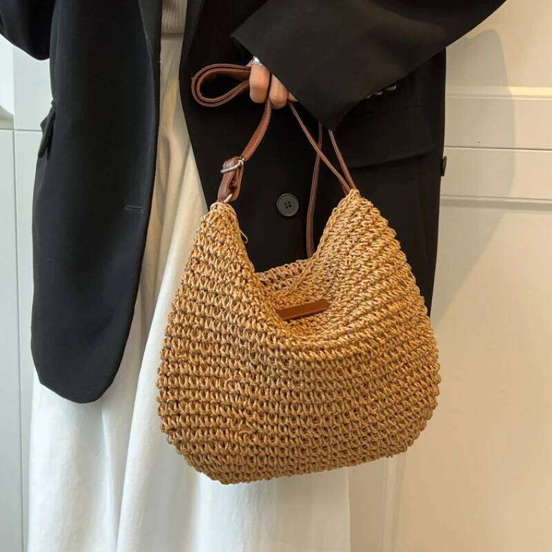 Knitted Purses And Handbags Shoulder Straw Woven Side Ladies Handbag Beach Bag Crossbody Bags For Women