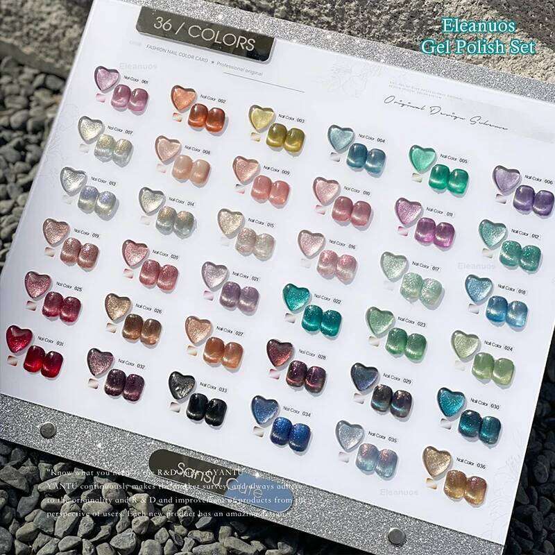 Eleanuos New Polishing 36 Color Set Shiny Star Sky Durable Clearcoat Cat's Eye Gel UV LED Soaking Primer Finish