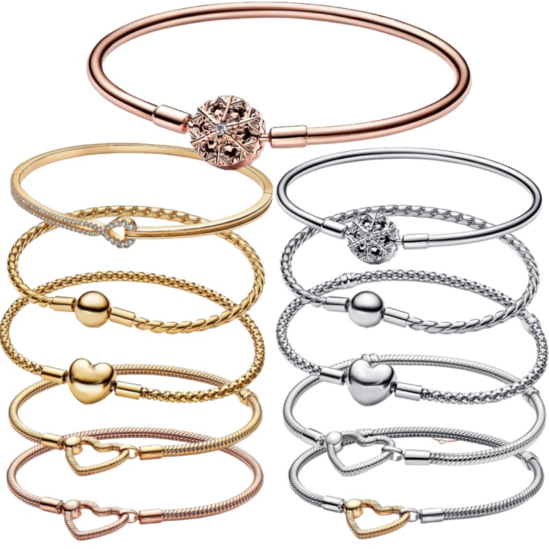 NEW bracelets Designer Bangles with box heart bracelet for women Moments Snowflake Bangle Heart Clasp Studded Chain Bracelet chain 925 silver Luxury jewelry gifts