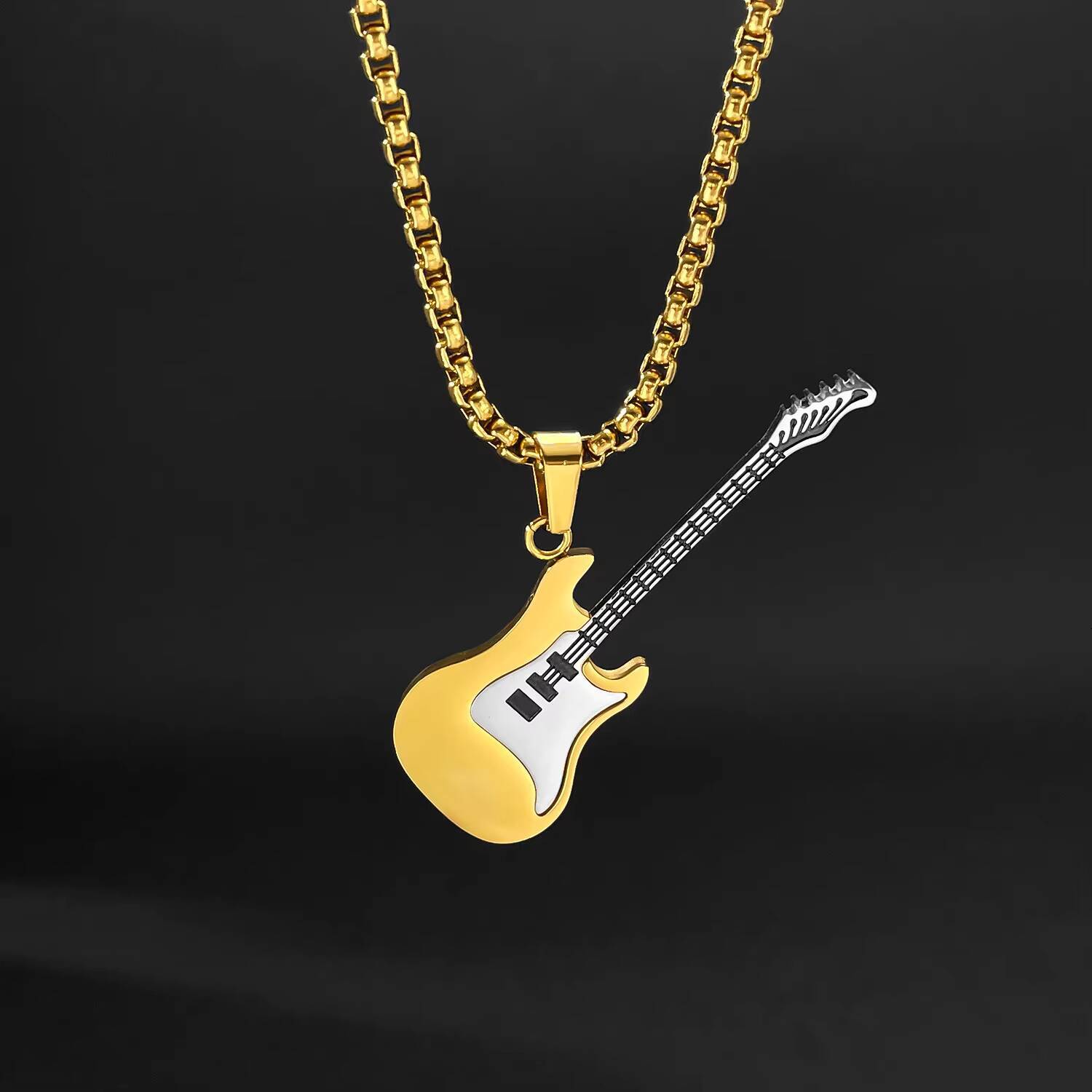 Hiphop Stainless Steel Guitar Pendant Street Classic Trendy Mens Titanium Steel Necklace
