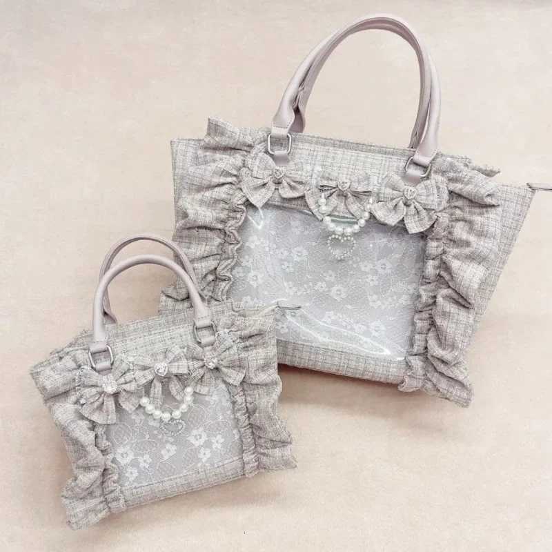 Sweet Y2k Aesthetic Transparent Bow Ita Bag Casual Chic Ruffle Fashion Womens Handbags All Match Kawaii Shoulder Crossbody Bags Z250911