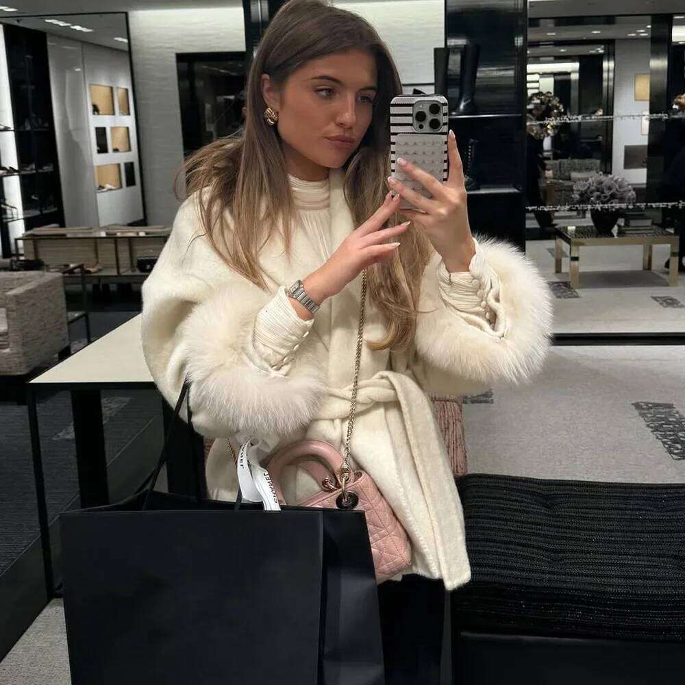 TARUXY Fox Fur Woolen Coats Women's Short Coat Office Lady Removable Elegant Double-Sided Wool Overcoat 2025 New Cardigan Jacket