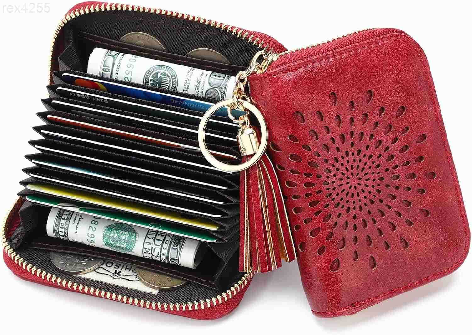 RFID Credit Card Holder Zipper Card Case Keychain Small Wallet for Women 1927 REDW250911