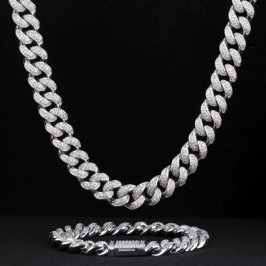 KRKC Wholesale 12mm 14K Gold Plated Hip Hop Jewelry 5A 2 Rows Iced Out CZ Diamond Cuban Link Chain Necklace