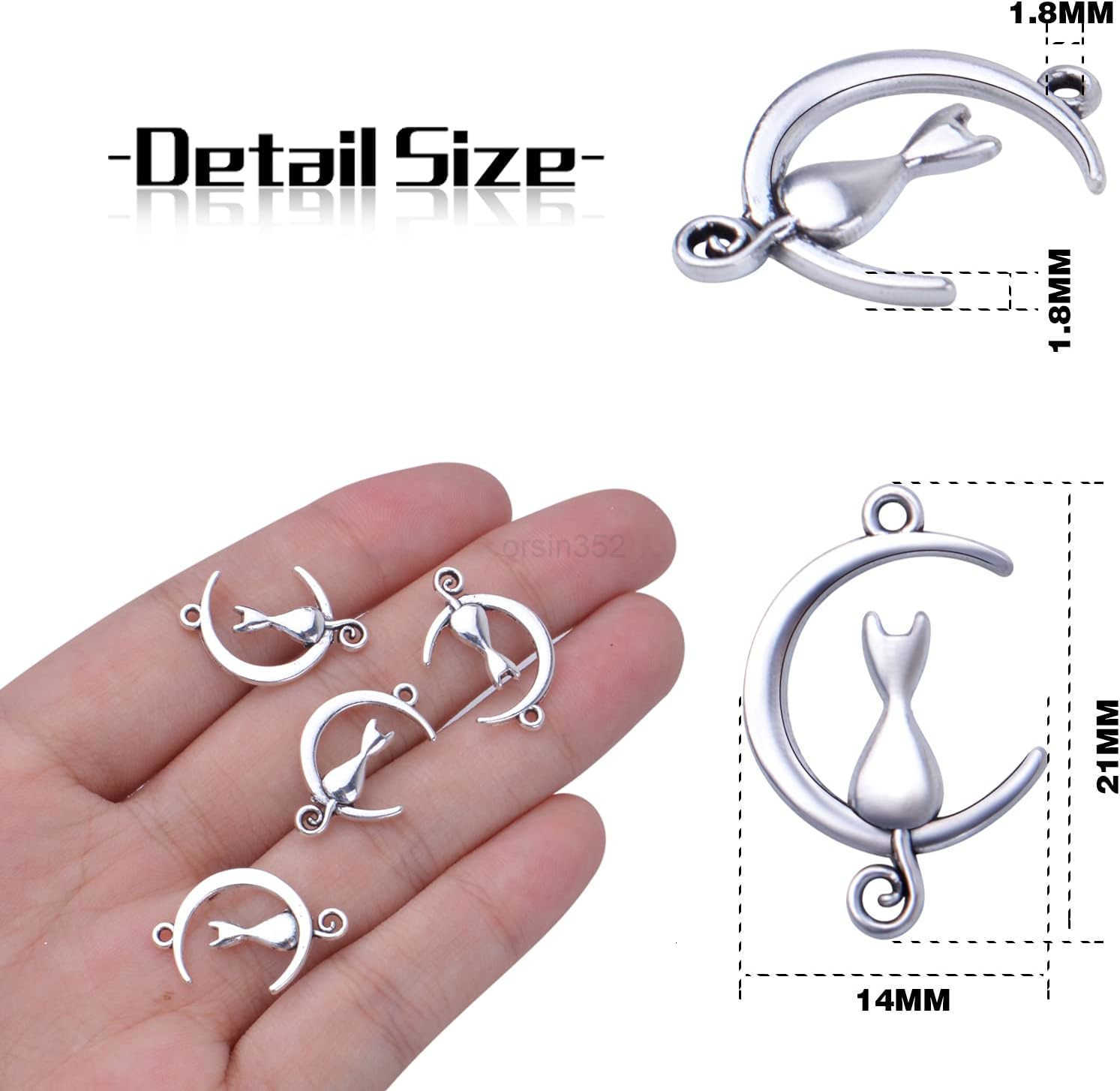 100pcs Cat in The Moon Charms Alloy Celestial Pendants Craft Supplies for DIY Earrings Necklace Jewelry Making Christmas Birthday Party Gifts 21 mm x 