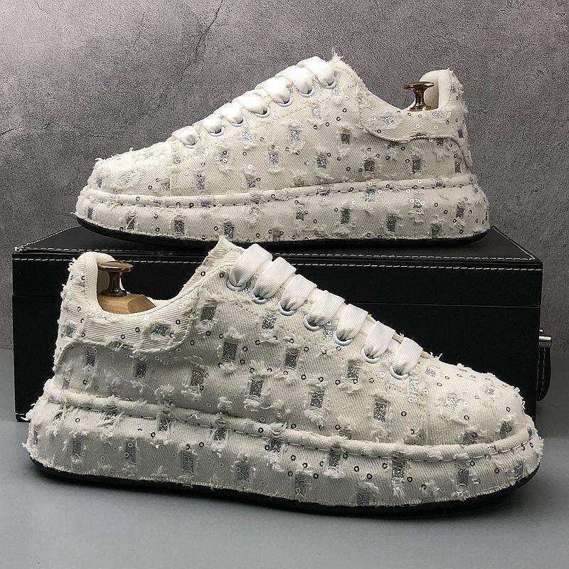 Thick-Soled White Sneakers 2025 New Breathable Canvas Men's Trendy Height Increasing Board Shoes
