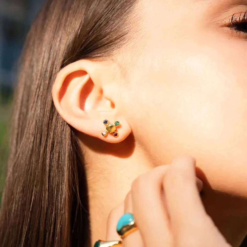 14k Gold Red Ruby White Moissanite Blue Sapphire Emerald Gemstone Stud Fashion Fine Sier Earrings