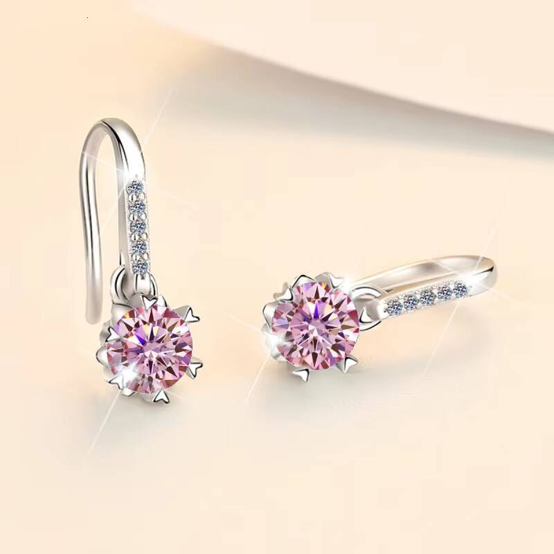 Fine Jewel Four Claws S925 Silver Design GRA Test Drill Pen 1205Ct Pink Color Moissanite Pendant Earrings of Ladies