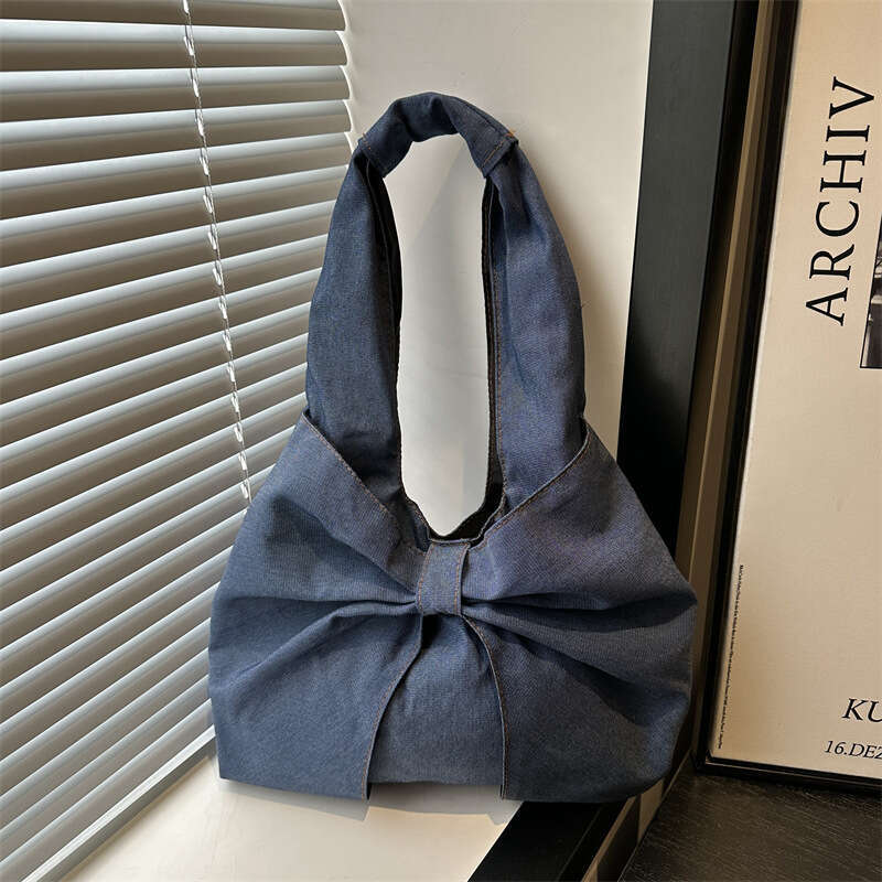 2025 Designer Bags New Fashion Simple Denim Single Shoulder Handbag Cute Exquisite Bow Niche Commuter Tote Bag