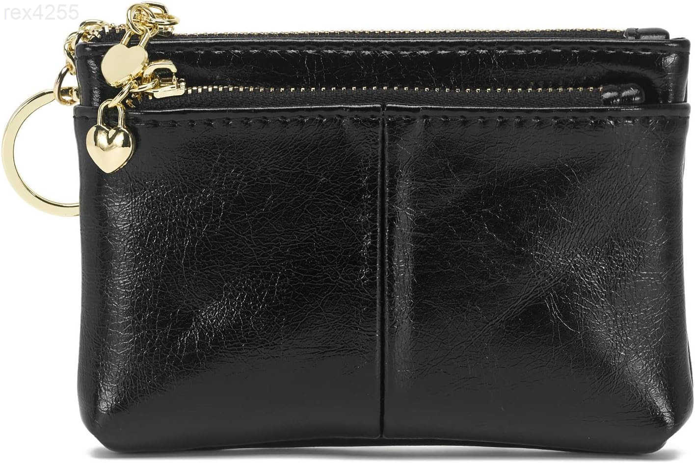 Women PU Leather Zip Mini Coin Purse With Key Ring Triple Zipper Card Holder WalletBlackW250911