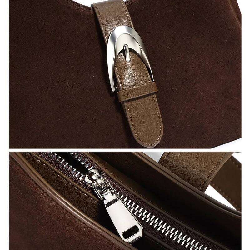 2026 Women Suede Female Frosted Cowhide Split Leather Underarm Shoulder Bag Lady Fashion Zipper Handbag Wholesale 250805 250805