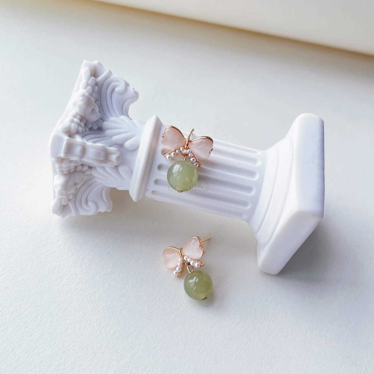 Natural Hetian Jade Bow Earrings Dainty Green Real Jade Charm Pendant Jewelry Studs Handmade Ear Stud Earrings Hoop Earrings for Women 925 Sterling Si